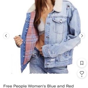 Plaid Sherpa Collar Free People Oversized BF Fit Denim Jean Jacket.